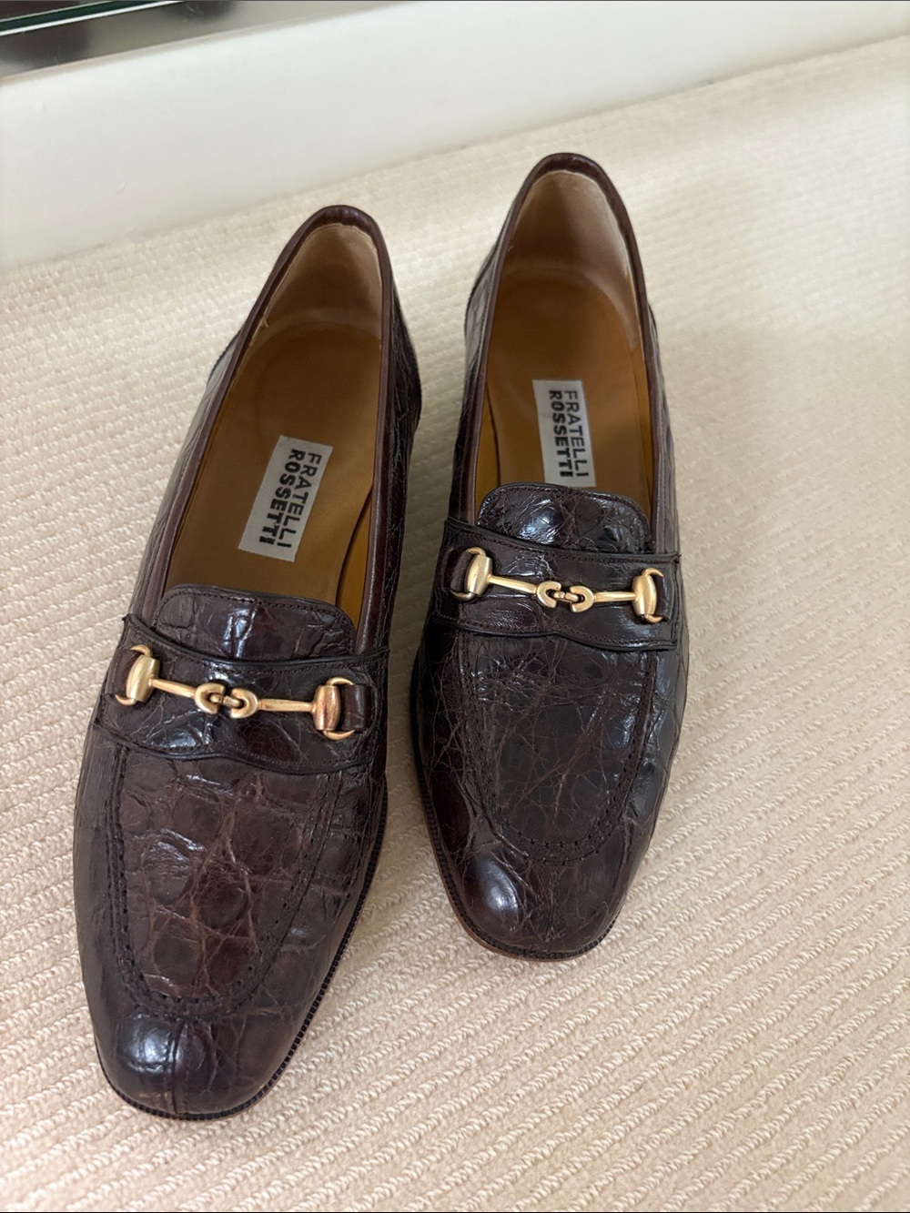 Fratelli Rossetti Brown Croc-Embossed Leather Loafers with Gold Bit